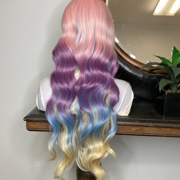 MINAJ| LONG BODY WAVE PINK TO LAVENDER DEEP SIDE PART LACE FRONT WIG - Picture 6 of 6